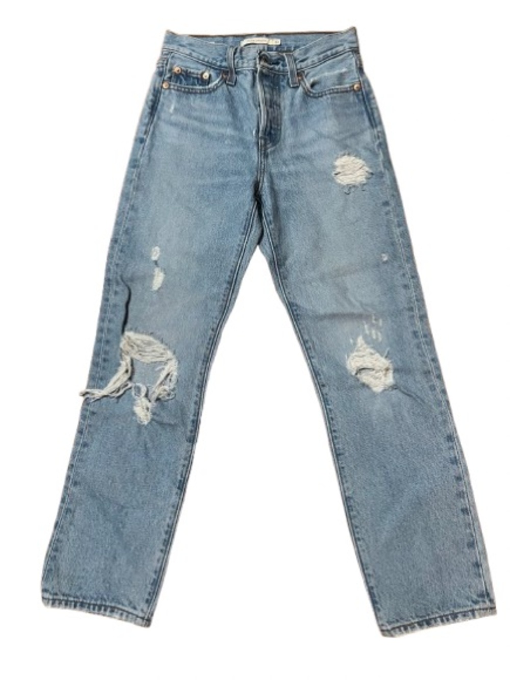 Levi’s Wedgie Straight Big E Button Fly Blue Distressed Premium Jeans Size 23